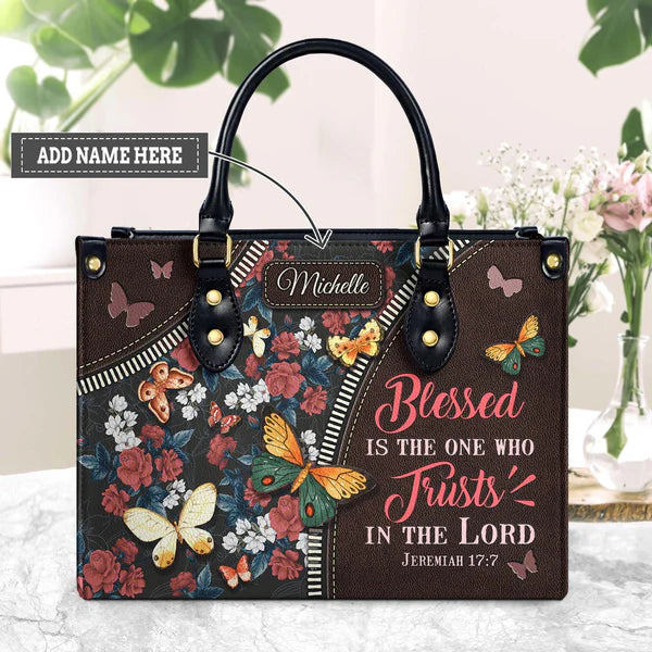 Blessed Is The One Who Trusts In The Lord Jeremiah 17 7 Butterfly Flower Pattern Leather Bag