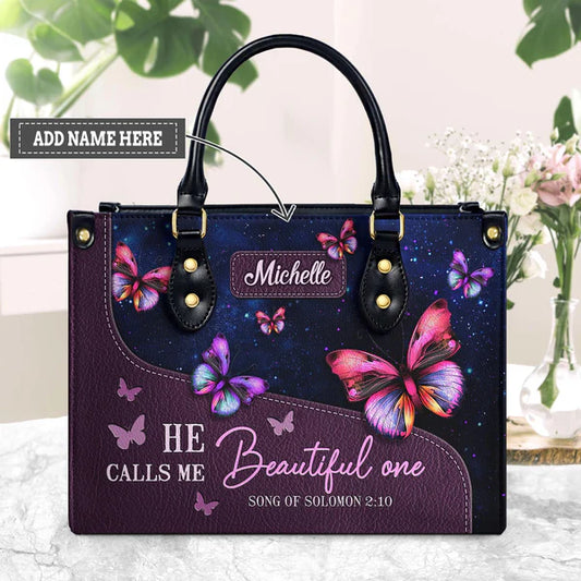 He Calls Me Beautiful One Song Of Solomon 2 10 Butterfly Leather Bag