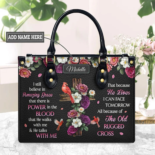 I Still Believe In Amazing Grace Flower Cardinal Leather Bag