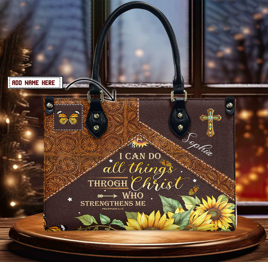 I Can Do All Things Through Christ Philippians 4 13 Butterfly Leather Bag