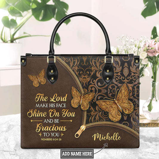 The Lord Make His Face Shine On You Numbers 6 24 26 Butterfly Leather Bag