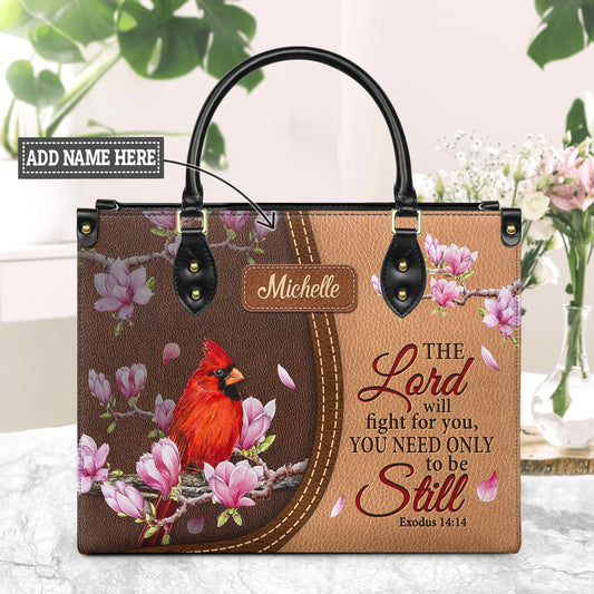 The Lord Will Fight For You Exodus 14 14 Cardinal Leather Bag