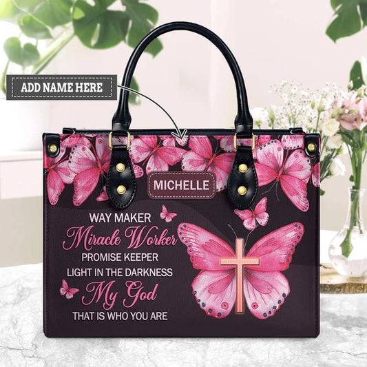 Way Maker Miracle Worker Butterfly Butterfly Leather Bag