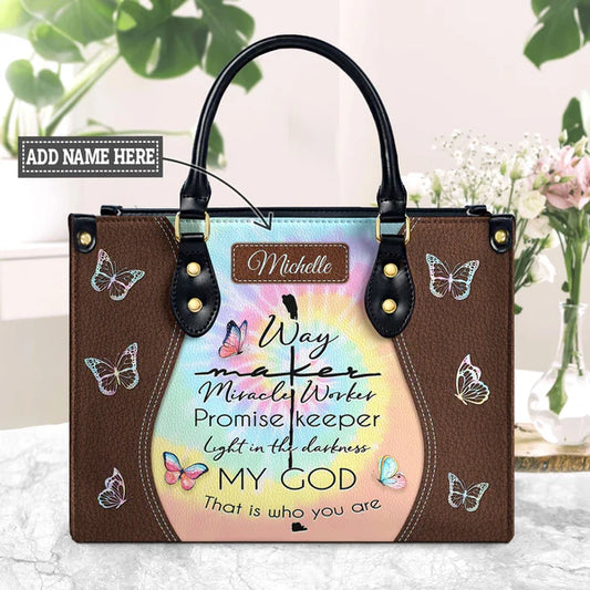 Way Maker Miracle Worker Butterfly Tie Dye Leather Bag