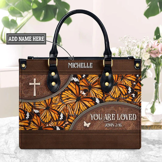 You Are Loved John 3 16 Butterfly Pattern Leather Bag