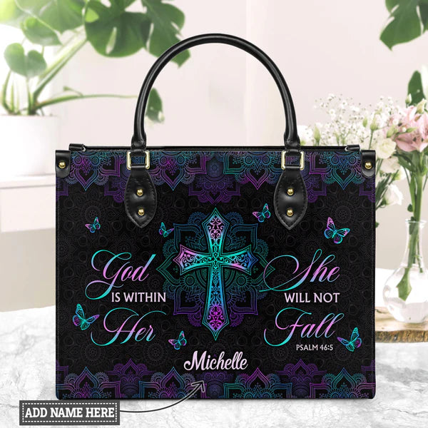 God Is Within Her She Will Not Fall Psalm 46 5 Mandala Style Leather Bag