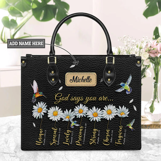 God Says You Are Daisy Hummingbird Leather Bag