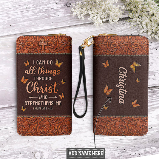 I Can Do All Things Through Christ Philippians 4 13 Zip Around Leather Wallet