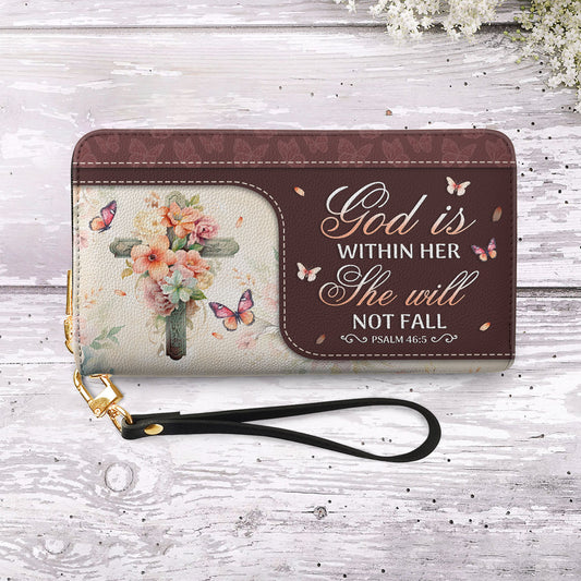 Faith Cross Butterfly Flower Zip Around Leather Wallet